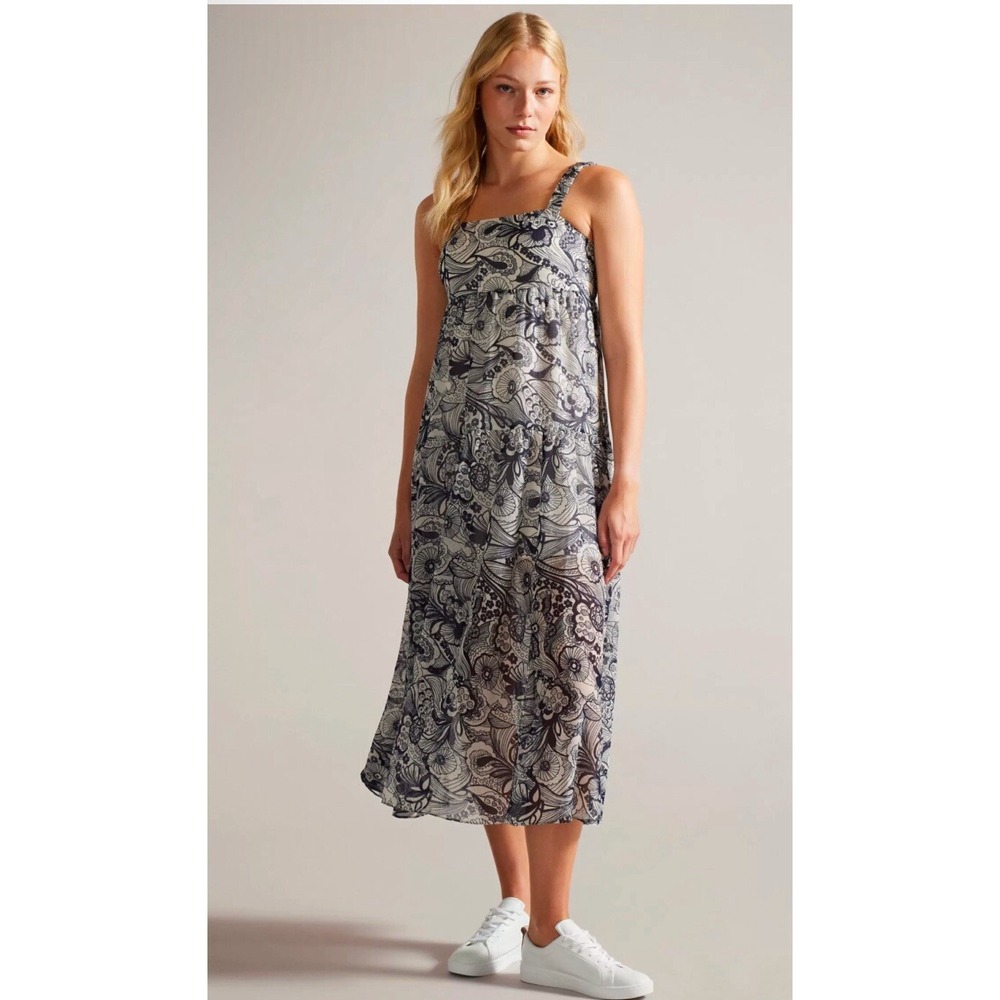 Ted Baker Adlinah Square Neck Printed Midi Dress Ted 0 US 2 Blue